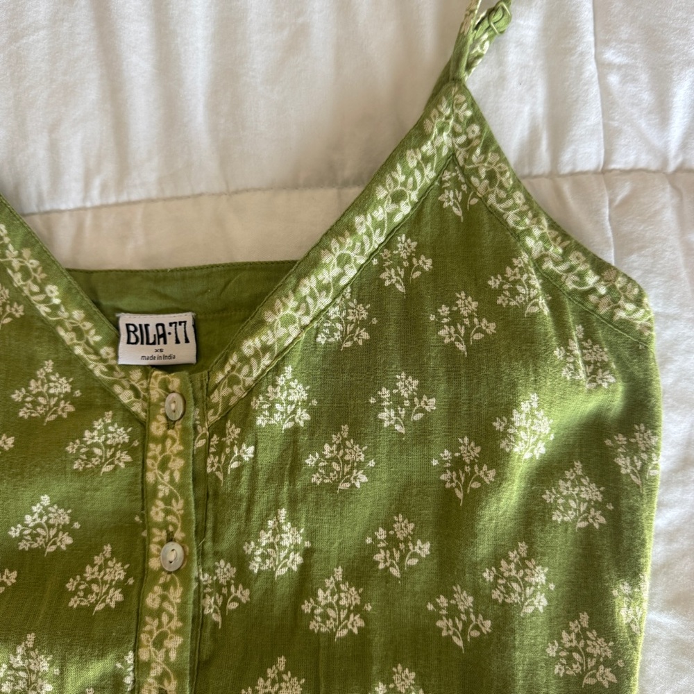 Bila 77 Green Floral Tiered Midi Dress - Boho Cottagecore - XS - Picture 3 of 6